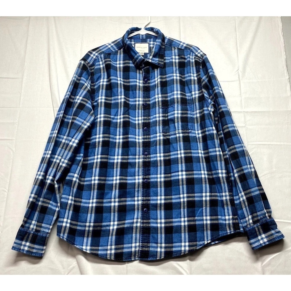 American Eagle Outfitters Super Soft Flannel Shirt Mens Large Blue Black Cotton